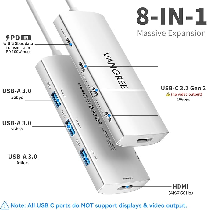 USB C to USB C Hub 10Gbps, 3 USB 3.2 Gen 2 Ports, 4K@60Hz HDMI, 100W PD, 3 USB 3.0 Ports, USBC Splitter Multiport Adapter for MacBook Pro/Air, iMac, iPad Pro, iPhone 15 (Not Support Type-C Monitor)