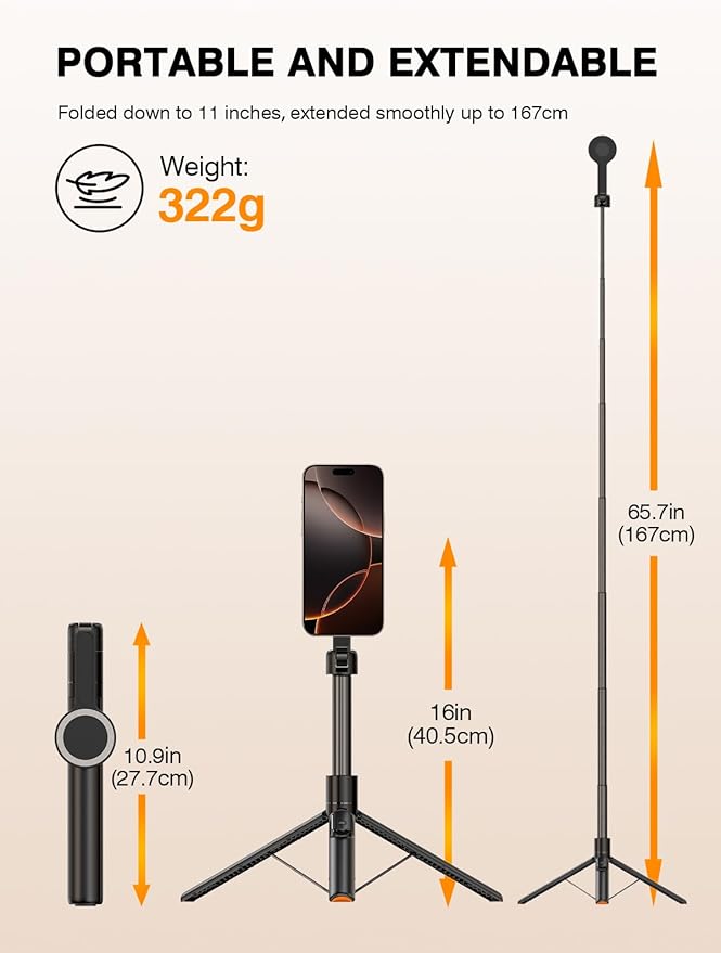 𝟐𝟎𝟐𝟓 𝐔𝐩𝐠𝐫𝐚𝐝𝐞𝐝 for Magsafe Tripod for iPhone,65”Extendable Strong Magnetic Selfie Stick for iPhone with Remote,Portable Cell Phone Tripod Stand for Vlogging Video Vacation Travel Essentials