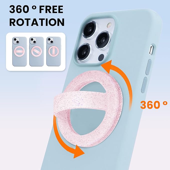 Magnetic Silicone Ring Grip Phone Holder, Loop Grip Phone Holder,Magnetic Phone Loop,Magsafe Phone Grip,Compatible with Magsafe for iPhone 16/15/14/13/12 Series (Pink Sparkle)
