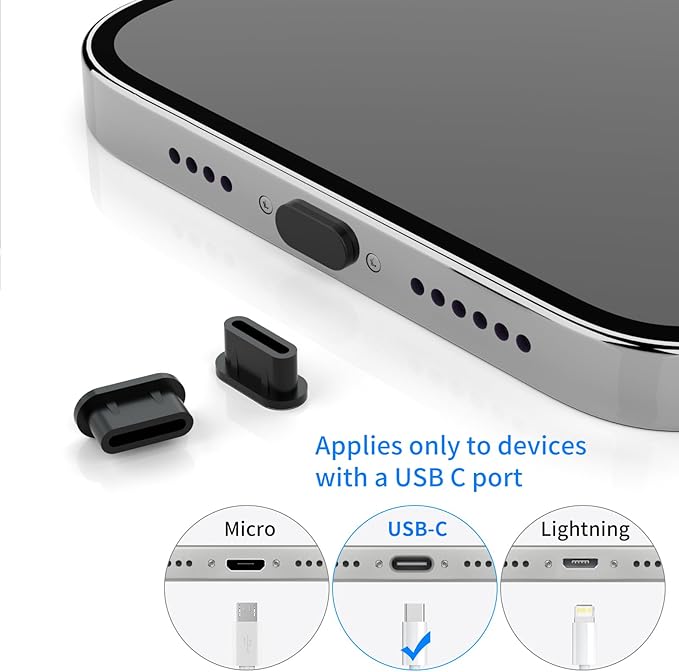 USB C Dust Plug,Silicone Anti Dust Port Cover Type C Charging Port Protectors Plug, Includes Phone Dustproof Net Stickers,for iPhone 16 15 Pro Max/Plus, Samsung Galaxy, All USB-C Devices