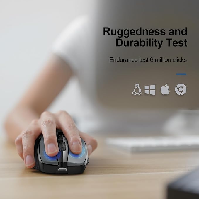 TECKNET Wireless Mouse Rechargeable, 2.4G USB-A Silent Mouse, Quiet Click, 6 Adjustable 4800 DPI, Cordless Computer Mouse, Ergonomic Mouse for Laptop, 6 Buttons Mouse for Chromebook, Ergo Grip