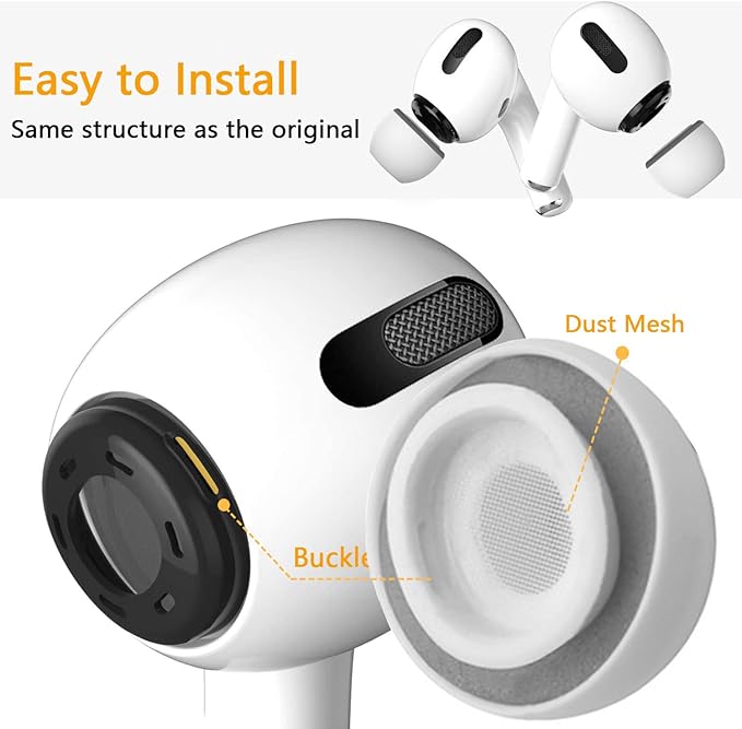 Airpod Pro Ear Tip Memory Foam & Silicone Hybrid Ear Tips, Perfect Noise Reduction, Stays in Your Ears, Ultra-Comfort, Anti-Slip Eartips, Fit in The Charging Case (Grey, Assorted S/M/L)