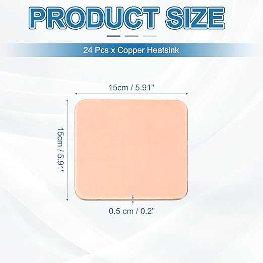 PATIKIL Copper Heatsink Pad Shims, 24 Pcs 15x15x0.5mm Copper Pad Shim IC Chipset GPU CPU Thermal Heatsink for Cooling Laptop Desktop Computer