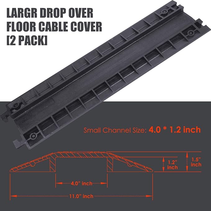 Double 40" inch Rubber Drop Over Cable Cover, 2 Pack Prevent Tripping Floor Cord Protector, Interlocking Cable Cover, Drop Track Cable Ramp, for Home, Office, Store, Warehouse (Wide - 2Pack)