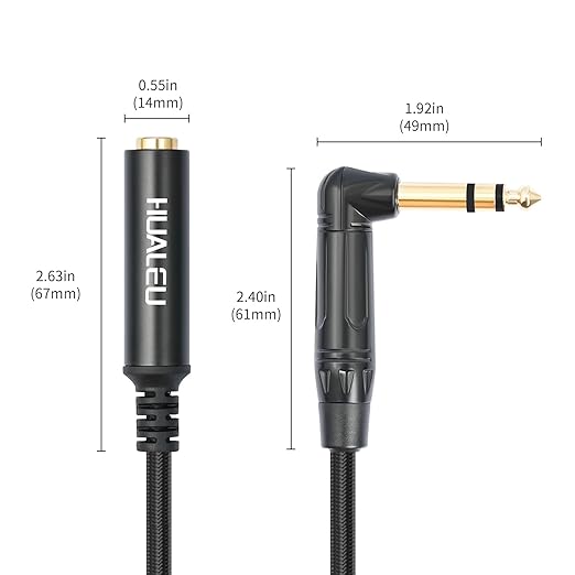 HUAELU 2Pack 6FT Right Angle 6.35mm TRS Stereo Male to Female Audio Cable,Right Angle 1/4 TRS Male to Female Stereo Headphone Guitar Extension Cable Cord for Mixer Headphone
