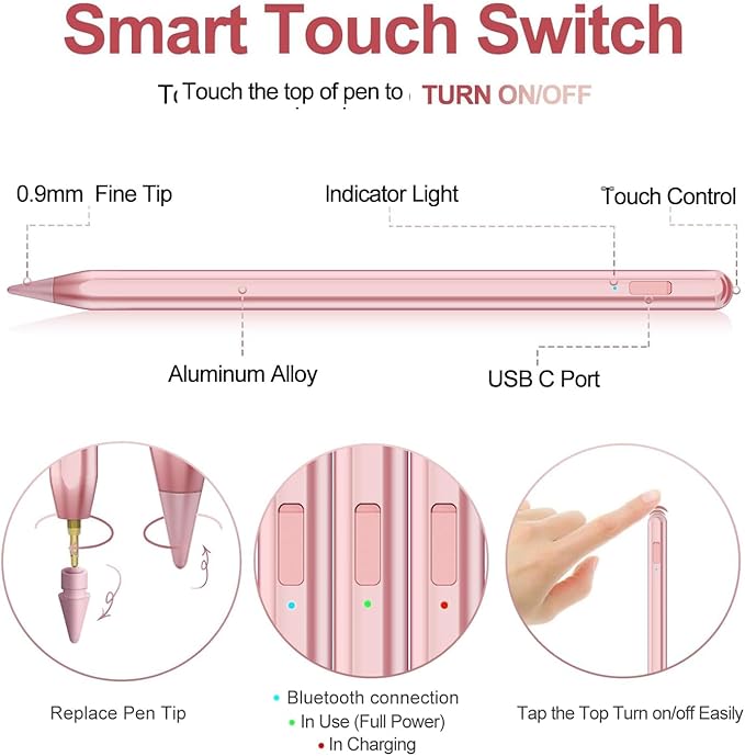 Stylus Pen for iPad 2018-2025 with Palm Rejection, Apple Pencil for Pad11th/10th/9th/8th/7th/6th Gen, iPad Pro 11/12.9 inch, New iPad Air 2025 11&13-inch(M3/2) /5th/4th/3th Gen, iPad mini 6th/5th