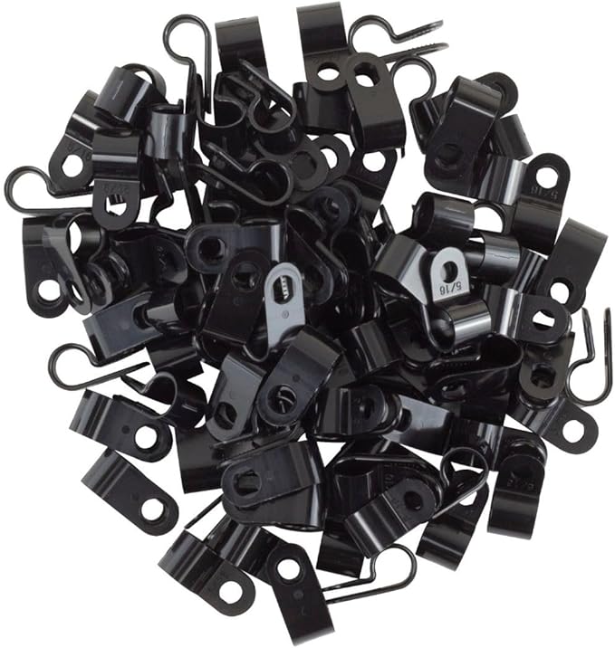 GTSE Black Nylon Plastic Cable Clamps, 5/16" Screw Mounts for Cable, Rope, Tube Management, 100 Pack