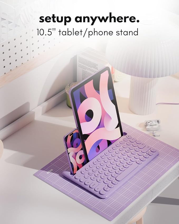 Macally Small Wireless Bluetooth Keyboard for iPad mini/Air/Pro, iPhone, Tablet, and Phone - 78 Key iPad Keyboard with Built-in Stand - Universal Compatible Multi Device - Purple