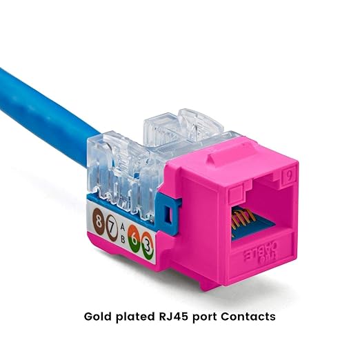 trueCABLE Cat6 Keystone Jack, Unshielded (UTP), 90 Degree Punch-Down, PoE++ (4PPoE) 100W, UL Listed, ETL Verified, ANSI/TIA Certified, Modular RJ45 Female, Pink, 12 Pack