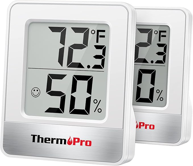 ThermoPro TP49 2 Pieces Digital Hygrometer Indoor Thermometer Humidity Meter Mini Hygrometer Thermometer with Temperature and Humidity Monitor Room Thermometer