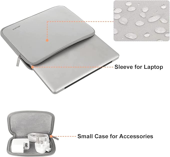 MOSISO Laptop Case 13.3 inch, 13-13.3 inch Laptop Sleeve Bag Compatible with MacBook Air/Pro 13 / Pro 14, HP Dell ASUS Lenovo Notebook, Neoprene Computer Sleeve Bag with Small Case, Light Gray