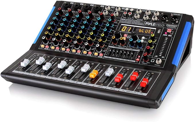 Pyle 8-Channel Bluetooth Studio Audio Mixer- DJ Sound Controller Interface w/ USB Drive for PC Recording Input, XLR Microphone Jack, 48V Power, RCA Input/Output for Professional & Beginners- PMXU88BT