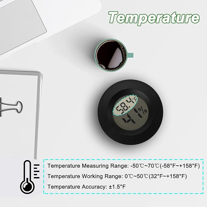 Mini Hygrometer Thermometer Digital Humidity Meter Indoor/Outdoor Humidity Monitor Reptile Thermometer for Humidors Greenhouse Garden Cellar Fahrenheit(℉)/ Celsius(℃) 2 Pack