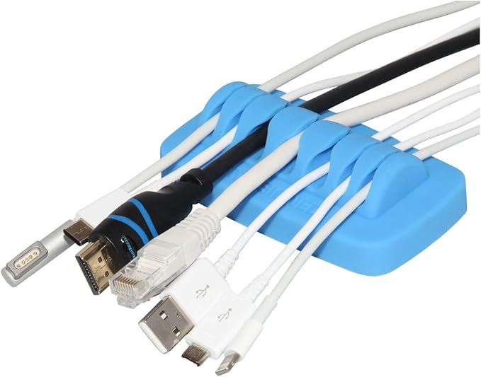 Heaviest Cable Organizer on The Market! Compact and Weighted Desktop Cord Holder and Cable Organizer, Eco-Friendly Silicone, No Bad Smell, Bundled with 4 Reusable Cable Ties! (Blue)