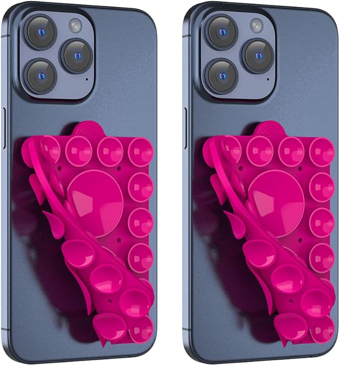 Silicone Suction Phone Holder Mount,Silicon Adhesive Phone Accessory for iPhone and Android, Hands-Free Mirror Shower Phone Holder,TikTok Videos and Selfies (Rose Pink 2Pack, Double Sided)