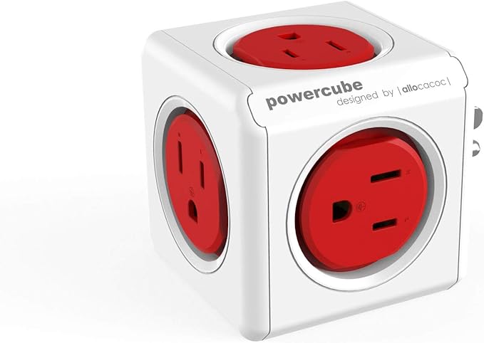 Allocacoc PowerCube Original, 5 Outlets, Wall Plug, Power Charger, Surge Protection, Compact for Travel, Home and Office, Space Saving, 1875W, 15A, 125V ETL Certified