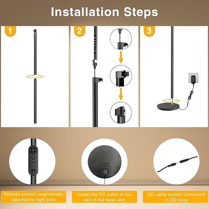 Ring Light with Stand, 15W Dimmable Zoom Lighting for Computer, Home Office, Reading, Video Calls, 66 Inches Floor Lamp with Flexible Swing Arm, AC Plug, Remote, Memory & Timer CRI >95