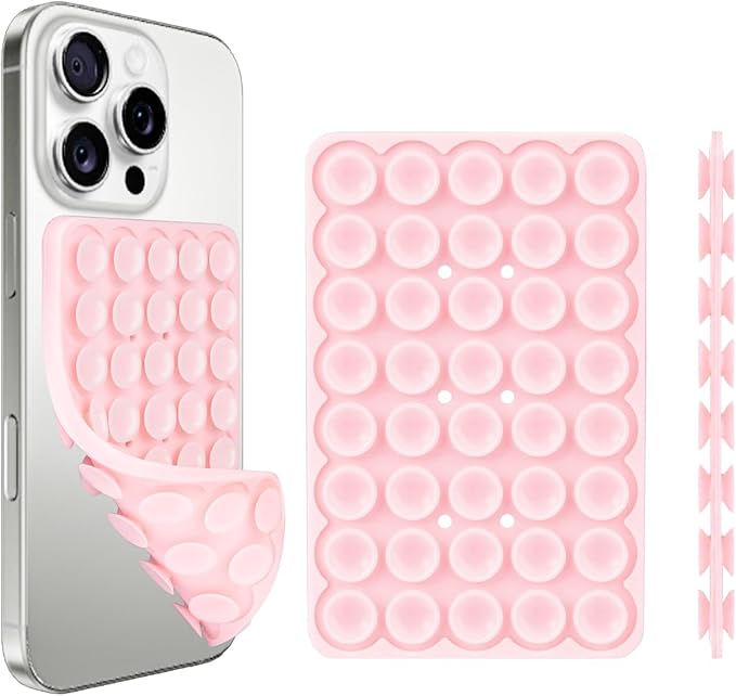 1 Pack Silicone Suction Cup Phone Case Mount Double Sided, Phone Accessories Hands-Free Strong Grip Holder for Selfies and Videos, Silicon Phone Stand Sticky for iPhone and Android Light Pink