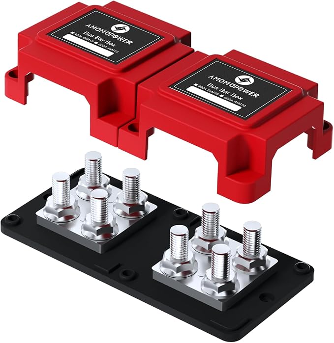 400A Bus Bar 8 M10 (3/8 inch) Terminal Studs Modular Design Tin Plated Copper Distribution Block Positive Pole Electrical Buss Bars 12-48 V DC with Cover for Trailer Marine Boat Car RV