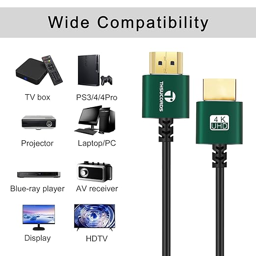 Thin HDMI to HDMI Cable 30FT 2 Pack, Ultra Slim & Flexible HDMI Cord Supports High Speed 4K@60Hz 18gbps 2160p 1080p