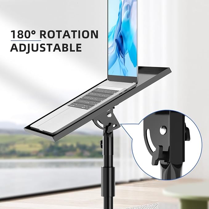 Projector Stand with Wheels, Laptop Tripod from 29" to 69" with Mouse Tray, Adjustable Height DJ Racks Stands with Gooseneck Phone Holder, for Office, Home, Stage, Studio, 1 Pack Black