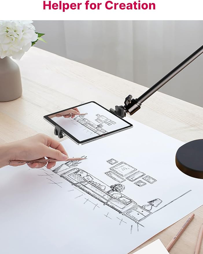 ULANZI iPad Phone Tripod Mount Adapter with Cold Shoe, Universal Smartphone Tablet Holder for Tripod with Arca Quick Release Plate 1/4'' Screw Mount, Compatible for iPhone iPad Surface Pro and More