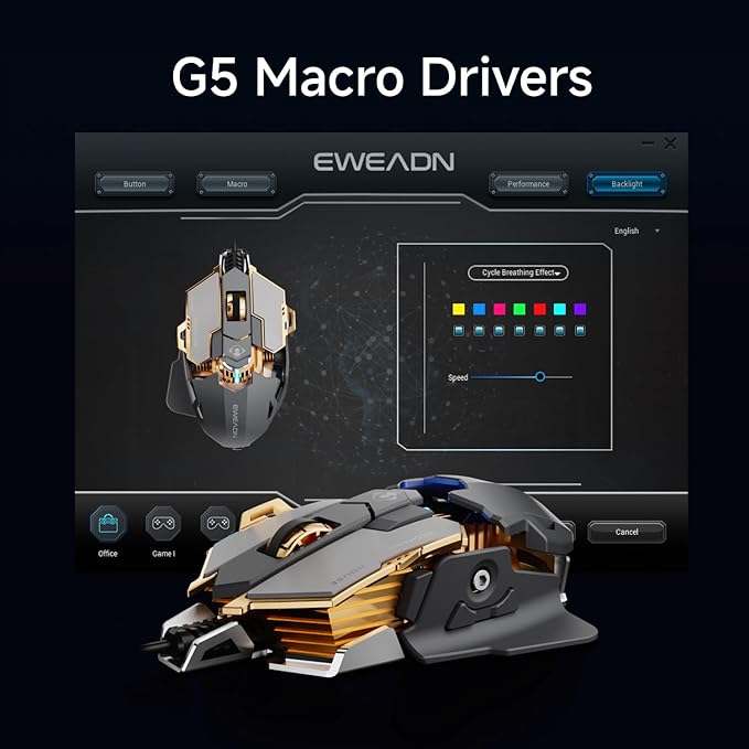 EWEADN G5 Wired Gaming Mouse, Ergonomic RGB Computer Mouse, 12800 Adjustable DPI, 9 Programmable Macro Buttons with Rapid Fire Key Compatible for PC/Laptop/Windows-Grey