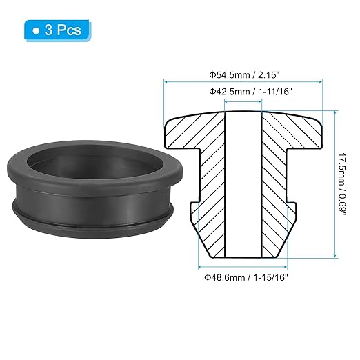 PATIKIL 48.6mm / 1-15/16 Inch Drill Hole,1-11/16 Inch ID Rubber Grommets, 3Pcs Top Hat Grommet for Wiring Eyelet Ring Gasket Automotive Firewall Cable Hole Plugs Wires Protection, Black