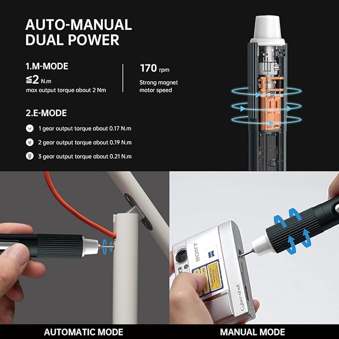 JAKEMY Cordless Electric Screwdriver,Upgraded 3 Gear Adjustable Torque Screwdriver kit Magnetic Precision Power with LED light USB Rechargeable Portable Laptop Repair Tool Kit, (JM-E21B)