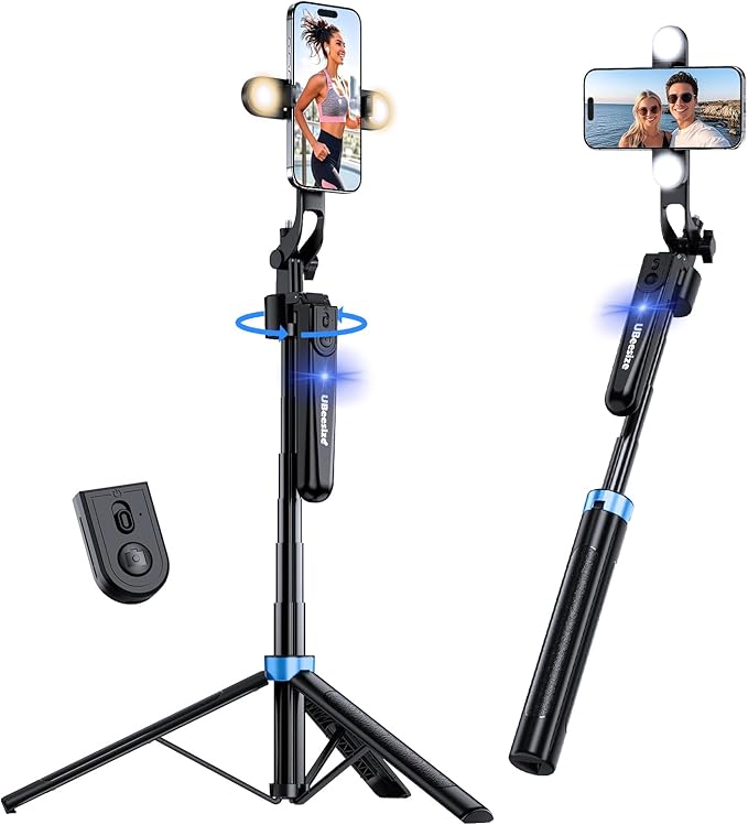 UBeesize 70'' Auto Face Tracking Tripod 360° Rotation with Stand, Phone Tripod with Fill Light, Selfie Stick & Phone Stand for Recording, Vlog/Live Stream/Video/TikTok, Compatible with iPhone/Android