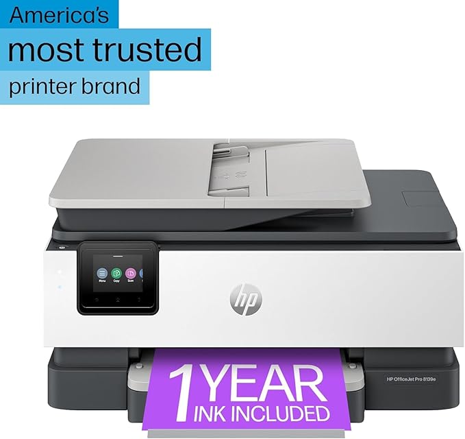 HP OfficeJet Pro 8139e Wireless All-in-One Color Inkjet Printer, Print, scan, Copy, fax, ADF, Duplex Printing Best-for-Home Office, 1 Year of Instant Ink Included (Renewed Premium)