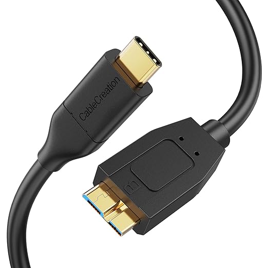 CableCreation 1FT USB C to Micro B Cable,10Gbps Speed External Hard Drive Braided,USB 3.1 Type C to Micro B Work for iPhone 15,16,Seagate WD Westgate My Passport,MacBook Pro/Air, iPad/Tablet,Black