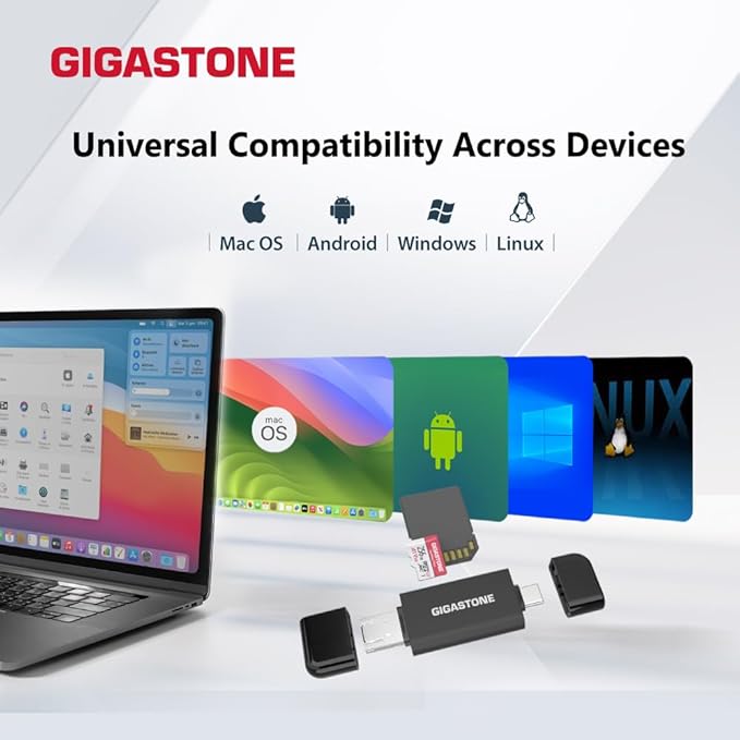 GIGASTONE SD Card Reader 2-Pack, 5-in-1 USB-A/USB-C Card Reader, Dual Slot for SD/Micro SD/SDHC/SDXC, Compatible with Laptop, PC, iPhone16/15, MacBook Pro/Air, iPad Pro, Android