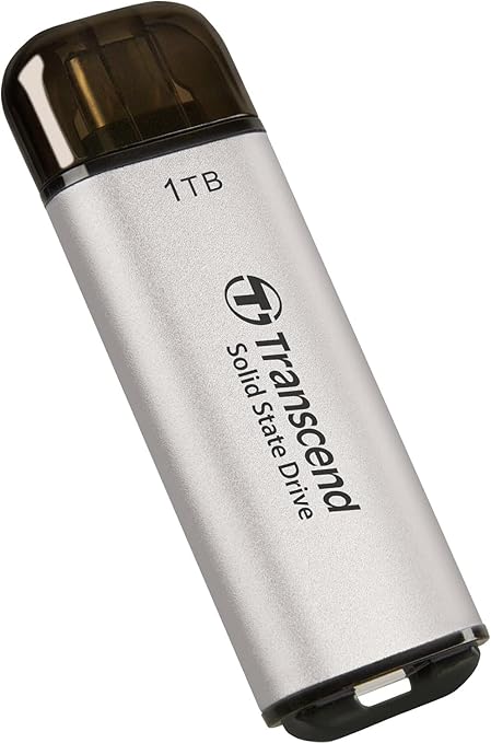 Transcend 1TB External SSD, USB 3.2 Gen2, Up to 1,050MB/s, Portable SSD with Type C, for Steam Deck, ROG Ally, MSI Claw, Windows & Mac, iPhone, iPad, Android, PS5, Xbox, Smart TV, Silver