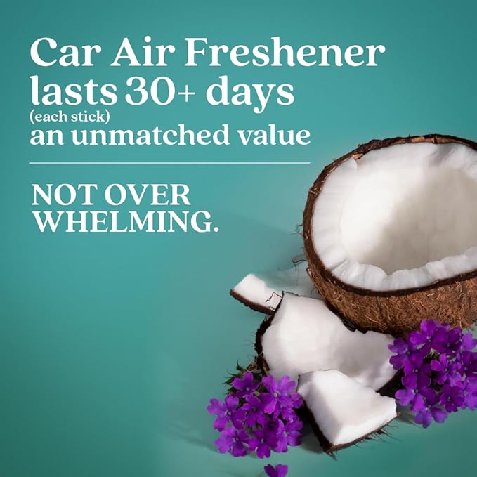 Enviroscent Non-Toxic Car Air Freshener (Seaside Coconut & Verbena) Natural Car Air Freshener | Essential Oil Diffuser | Car Scent Lasting Over 180 Days | 3 Packs of 2 Hanging Auto Stix