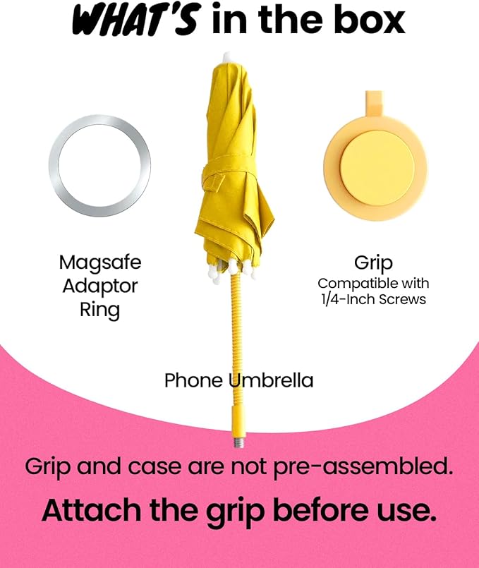 3 in 1 Magnetic Umbrella Sunshade Collapsible Expandable Phone Grip & Stand - Elegant Magsafe Compatible Phone Holder for Secure Grip and Hands-Free Viewing (Yellow)