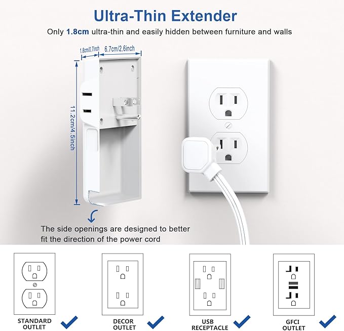 Power Strip Surge Protector with Outlet Cover, 6 AC Outlets Surge Protection, 4 USB Ports, 5ft Extension Cord, Wall Mount Flat Plug for Indoor Home Office Kitchen, White