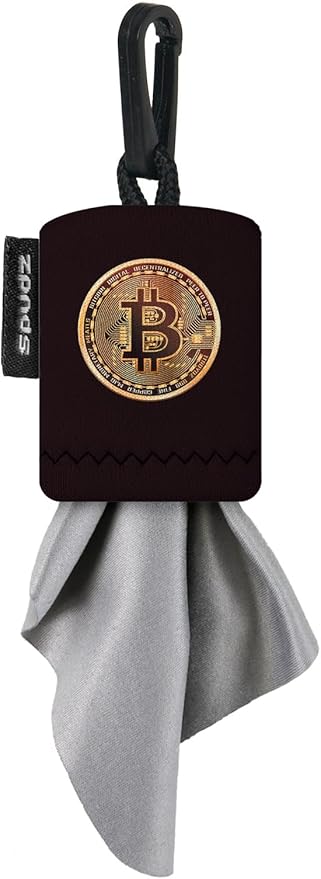 SPUDZ Classic Microfiber Lens Cleaner – Clip-On Pouch, Washable – for Binoculars, Scopes, Glasses, Screens | Bitcoin, 6 x 6 Inch