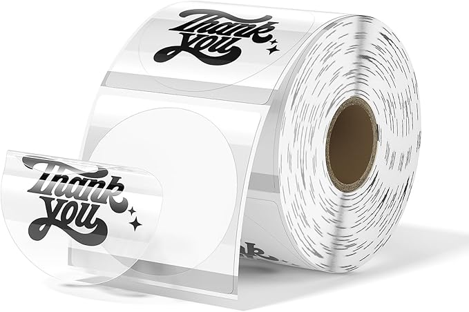 MUNBYN 2 Inch Transparent Round Thermal Label, Self-Adhesive Clear Waterproof Circle Sticker for Logo Design, Multipurpose Direct Thermal Labels, 500 Sheets/1 Roll
