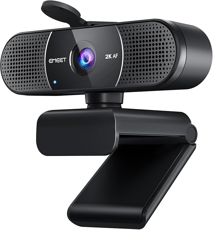 EMEET C960 2K Webcam with Microphone, 2K QHD, 2 Noise-Reduction Mics, TOF Autofocus Streaming Webcam with Privacy Cover, Plug&Play USB Webcam for Calls/Conference, Zoom/Skype/YouTube, Laptop/Desktop