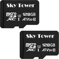Sky Tower Ultra microSDXC microSDHC UHS-I Memory Card with Adapter [New Version] Flash Memory Card - Up to 100MB/s, U1, Class10, V10, A1, High Speed TF Card (128GB Micro SD Card 2 Pack)