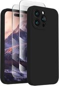FireNova Designed for iPhone 15 Pro Case, Silicone Upgraded [Camera Protection] Phone Case with [2 Screen Protectors], Soft Anti-Scratch Microfiber Lining Inside, 6.1 inch, Black