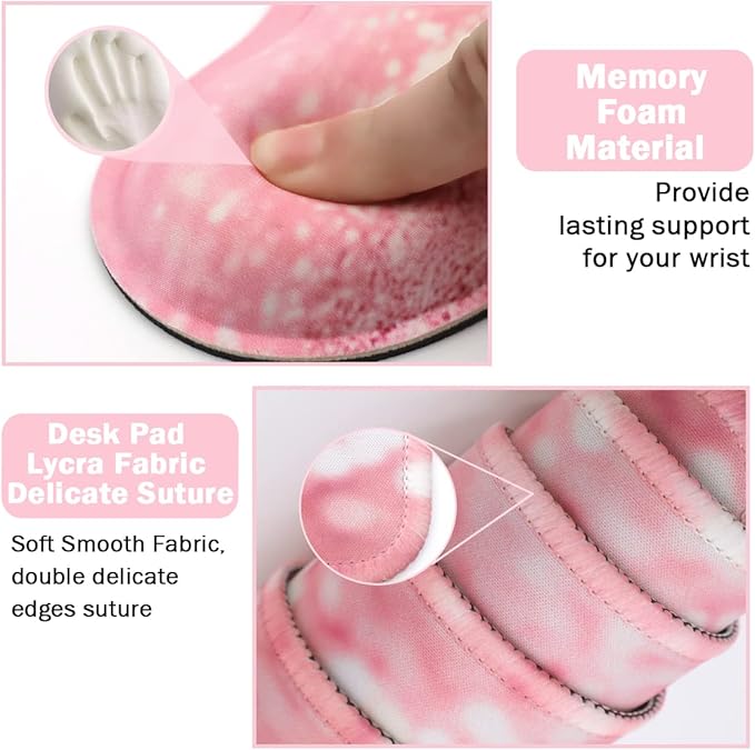 Keyboard Mouse Pad Set, Extended Mouse Pad+Keyboard Wrist Rest Support, Memory Foam Ergonomic Easy Typing, 3Pcs (35.4×15.7 in) Desk Pad Set for Home Office Study Game - Pink Stay Positive