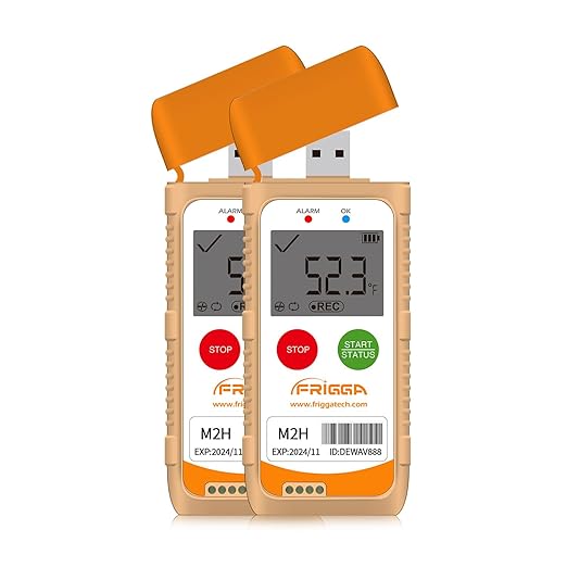 Frigga M2 2 Pack Reusable Temperature Humidity Data Logger USB Digital Refrigerator Thermometer Multi-Use Temperature Recorder High Accuracy 28800 Points PDF CSV Report