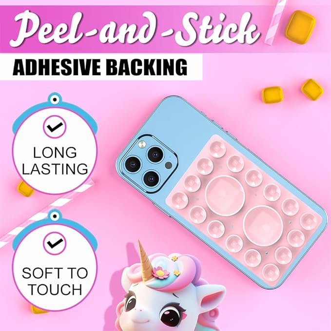Silicone Suction Phone Holder Mount,Silicon Adhesive Phone Accessory for iPhone and Android, Hands-Free Mirror Shower Phone Holder,TikTok Videos and Selfies (Light Pink, Single Sided)