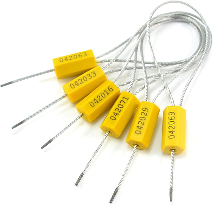 Leadseals(R) 50 Security Cable Seals Numbered Security Tags Tamper Proof Tags Pull Tight Steel Wire Seals for Truck, Trailers, Cargo, Containers, Vans, Oil Tank, Milk Vehicle (Yellow)