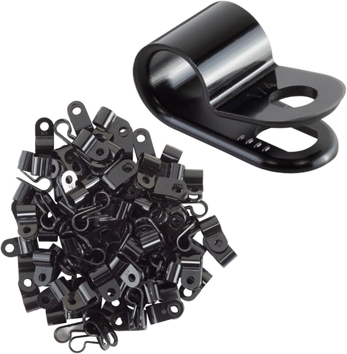 GTSE Black Nylon Plastic Cable Clamps, 1/4" Screw Mounts for Cable, Rope, Tube Management, 100 Pack