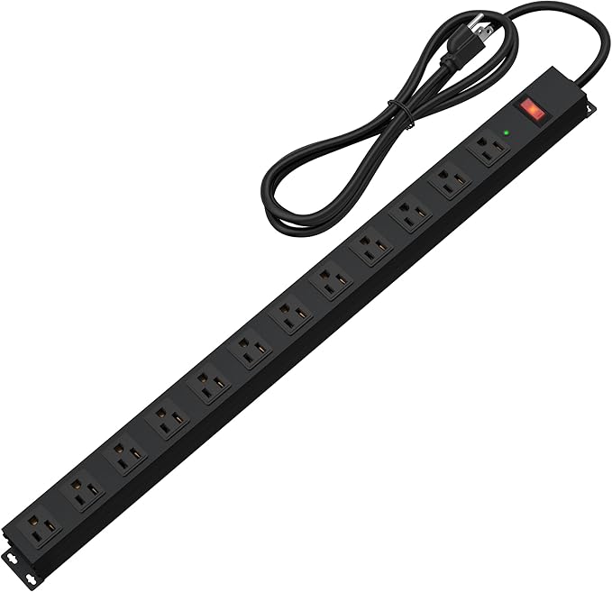 12 Outlet Long Power Strip Surge Protector with 2100 Joules, 6FT Power Cord, Wide Spaced Outlet Power Bar, Overload Protection Switch, Industrial Heavy Duty for Work Bench, Shop, Garage (Black)…