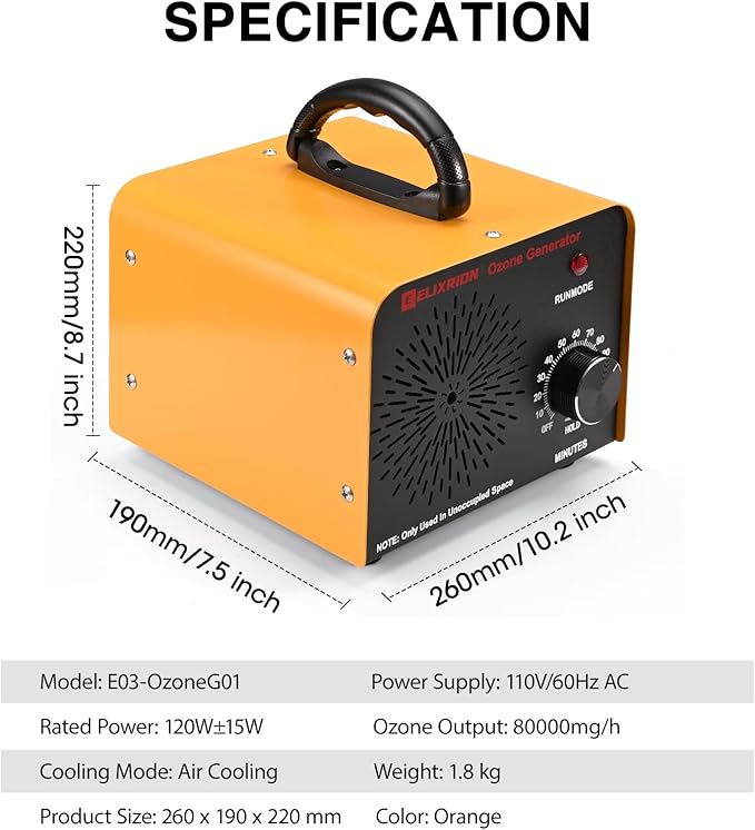 Ozone Generator – 80,000mg/h High-Capacity O3 Air Purifier for Odor Control Home, Kitchen, Car, Office, Basement, Pets, and Smoke – Covers Up to 6,000 Sq Ft