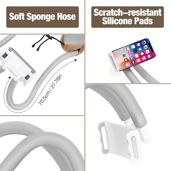 MoKo Neck Phone Holder, Lazy Gooseneck Phone Pillow Holder Bracket, 360° Rotate Phone Tablet Stand for 4"-11" Device, fits iPhone 16/Pro/Pro Max/Plus, iPhone 15/Pro/Pro Max/Plus, iPhone 14/Pro/Pro Max